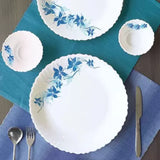 cello Pack of 37 Opalware Dazzle Blue Swirl 37 Pcs Dinner Set/Scratch Resistant/ Light Weight/ Smooth Surface Dinner Set