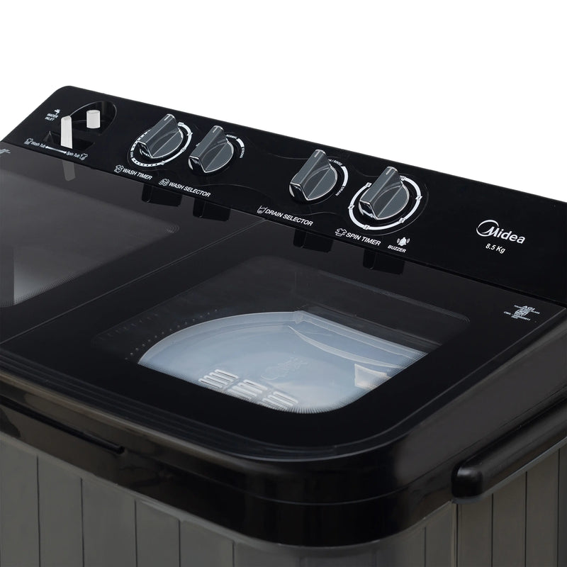 Midea Washing Machine Semi Automatic 8.5KG Glass Lid Black Grey (open Box Like New)