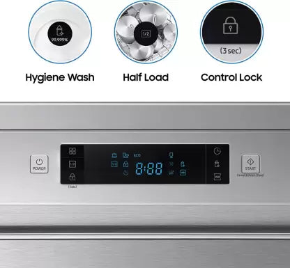 Samsung 13 Place Setting Freestanding Dishwasher with Intensive Wash (DW60M5042FS/TL, Stainless Steel, Stainless Steel Tub,Hygiene Clean, Height Adjustable Rack)