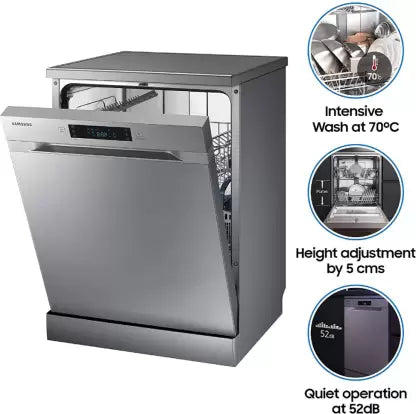 Samsung 13 Place Setting Freestanding Dishwasher with Intensive Wash (DW60M5042FS/TL, Stainless Steel, Stainless Steel Tub,Hygiene Clean, Height Adjustable Rack)