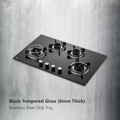 Kaff CRH 804 Black Coated Tornado Style Burners Dual Flame Auto Electric ignition Glass Automatic Hob  4 Burners