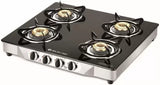 Bajaj CGX4, 4-Burner Stainless Steel & Glass, ISI Certified, Gas Stove (Black, Manual)