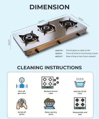 Prestige Atlas Plus Toughened top with Lighter Knife and Hose Pipe Glass Manual Gas Stove 3 Burner