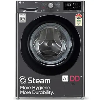 LG 8 Kg 5 Star Inverter AI Direct Drive Fully-Automatic Front Load Washing Machine with In-Built Heater (FHP1208Z3M, Middle Black, 6 Motion Direct Drive Technology & Steam for Hygiene Wash)