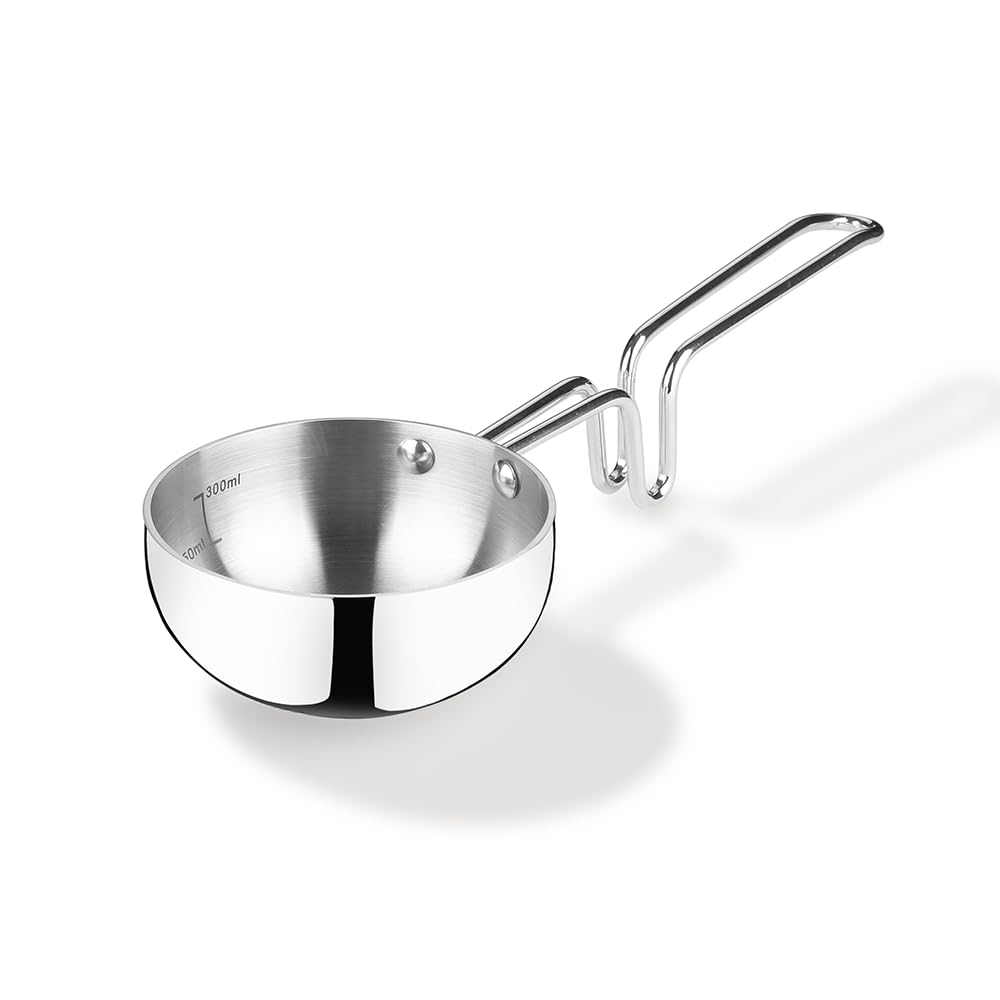 Arttdinox Reflecto Triply Tadka Pan Small with Lid | Triply Stainless Steel Induction Base Pan with Heavy Bottom for Everyday Cooking by Jindal Stainless