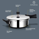 Arttdinox Stellar Stainless Steel 2 LTR Mirror Finish Pressure Cooker Lid with Gasket | Rivetless Handle | Induction & Gas Base | 7 Yrs Warranty | Jindal Stainless