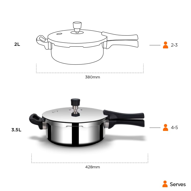Arttdinox Stellar Stainless Steel Triply 3.5 LTR Mirror Finish Pressure Cooker with Gasket | Rivetless Handle | Induction & Gas Base