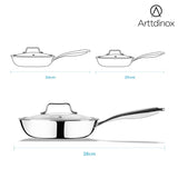 Arttdinox by Jindal Lifestyle Reflecto TriPly Stainless Steel Frypan with Glass Lid | Steel Fry pan for Cooking | Frying pan Triply | Gas & Induction Compatible, 2.0L/ 24cm, Silver | Jindal Stainless