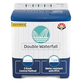 Voltas Beko, A Tata Product 8 Kg 5 Star Semi-automatic Top Load Washing Machine with Double Waterfall Technology (2024 Model, WTT80UHA/OK5I0I0W01, Blue, 5 Knob
