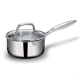 Arttdinox Stellar Stainless Steel Triply Sauce pan with Straining Glass Lid | Milk Pan | Saucepan for Tea | Gas and Induction Compatible, 16cm/1.5Ltr | Jindal Stainless, Silver
