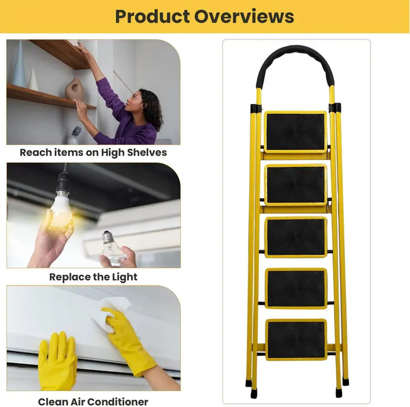 Asian Paints TruCare 5-Steps Trendy Steel Ladder, Foldable Ladder for Home & Office use, Durable, Wide, Anti-Skid, Lightweight & Easy to Carry, with 5