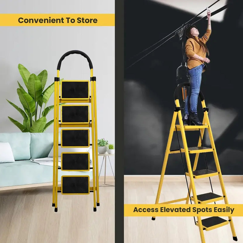 Asian Paints TruCare 5-Steps Trendy Steel Ladder, Foldable Ladder for Home & Office use, Durable, Wide, Anti-Skid, Lightweight & Easy to Carry, with 5