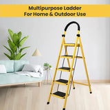 Asian Paints TruCare 5-Steps Trendy Steel Ladder, Foldable Ladder for Home & Office use, Durable, Wide, Anti-Skid, Lightweight & Easy to Carry, with 5