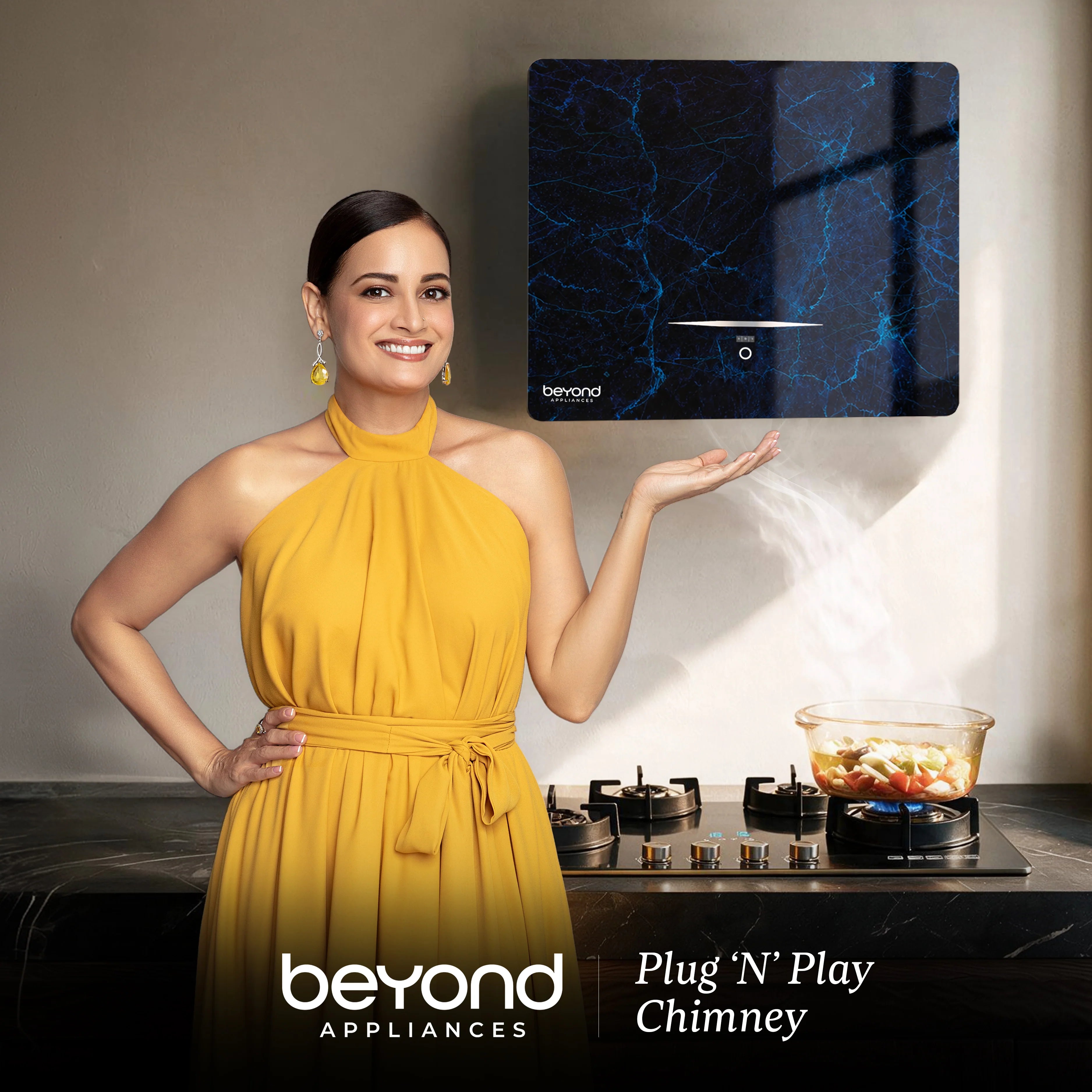 Beyond Appliances Cube 60 BLDC Plug N Play Ductless Kitchen Chimney | 1600 CMH | Auto Clean | 5-Stage Charcoal Activated Filter | Touch Control | 3-way Suction | 45dB Low Noise |CUBE60-BLDC-SAPPHIRE(BA-CU-SR-PP-BL-60-CH)