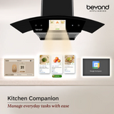Beyond Appliances Asteria 90cm BLDC Auto Clean Kitchen Chimney | 1408 CMH Suction | Filterless | Curved Glass | Smart Screen & Speakers | Touch Control | Black(BASE-CA90-IF-001)