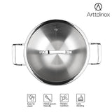 Arttdinox by Jindal Lifestyle Reflecto Triply Stainless Steel Shallow Kadai with Glass Lid | Kadhai Triply | Triply Small Kadai | Gas & Induction Compatible, 1.3L/18cm, Silver | Jindal Stainless