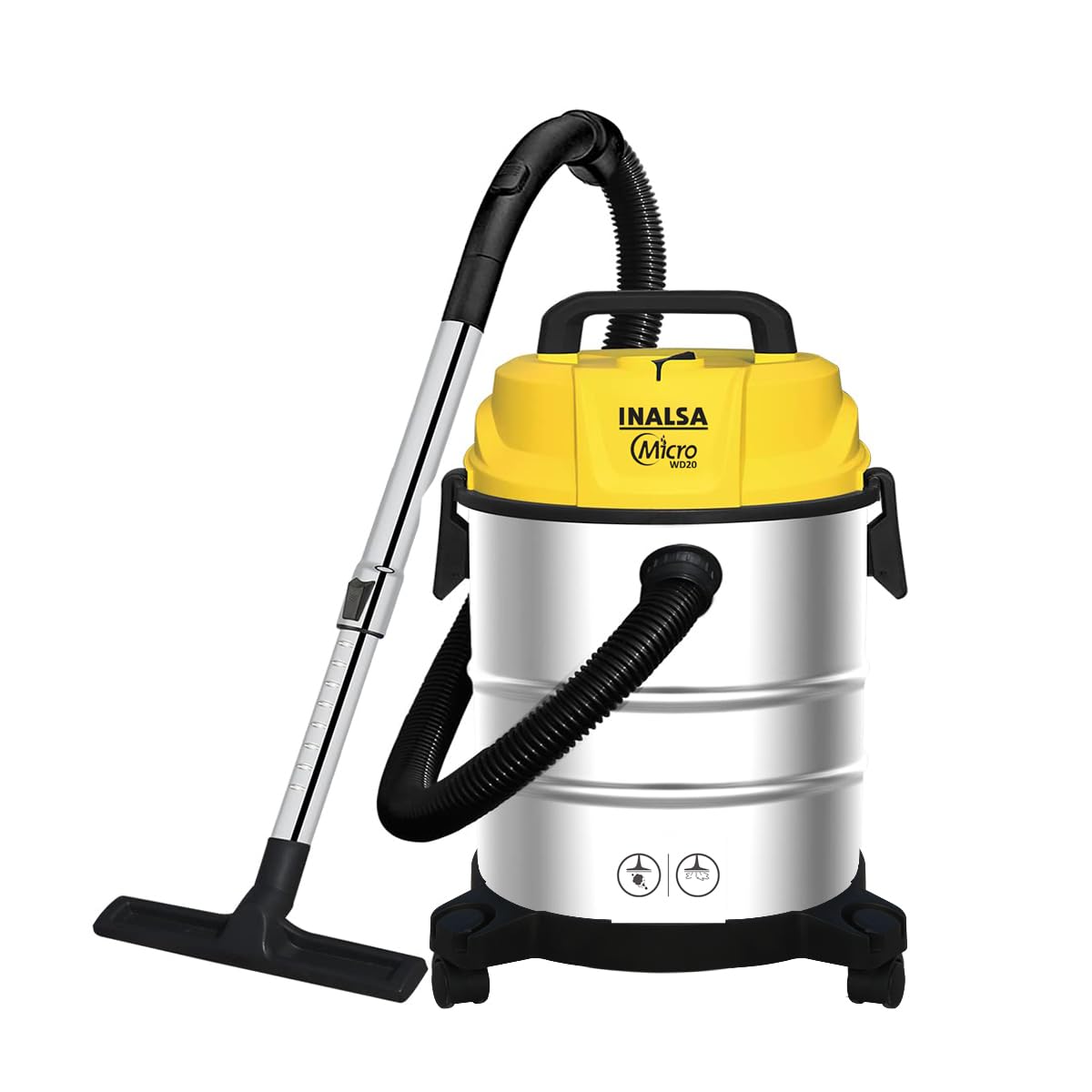 INALSA Wet and Dry Vacuum Cleaner for Home,20 LTR Capacity,1400 W,20 kPa Suction,Blower Function,HEPA Filter,Wet Vacuum Cleaner for Sofa,Metal Telescopic Tube,SS Body,Heavy Duty (Micro WD20)