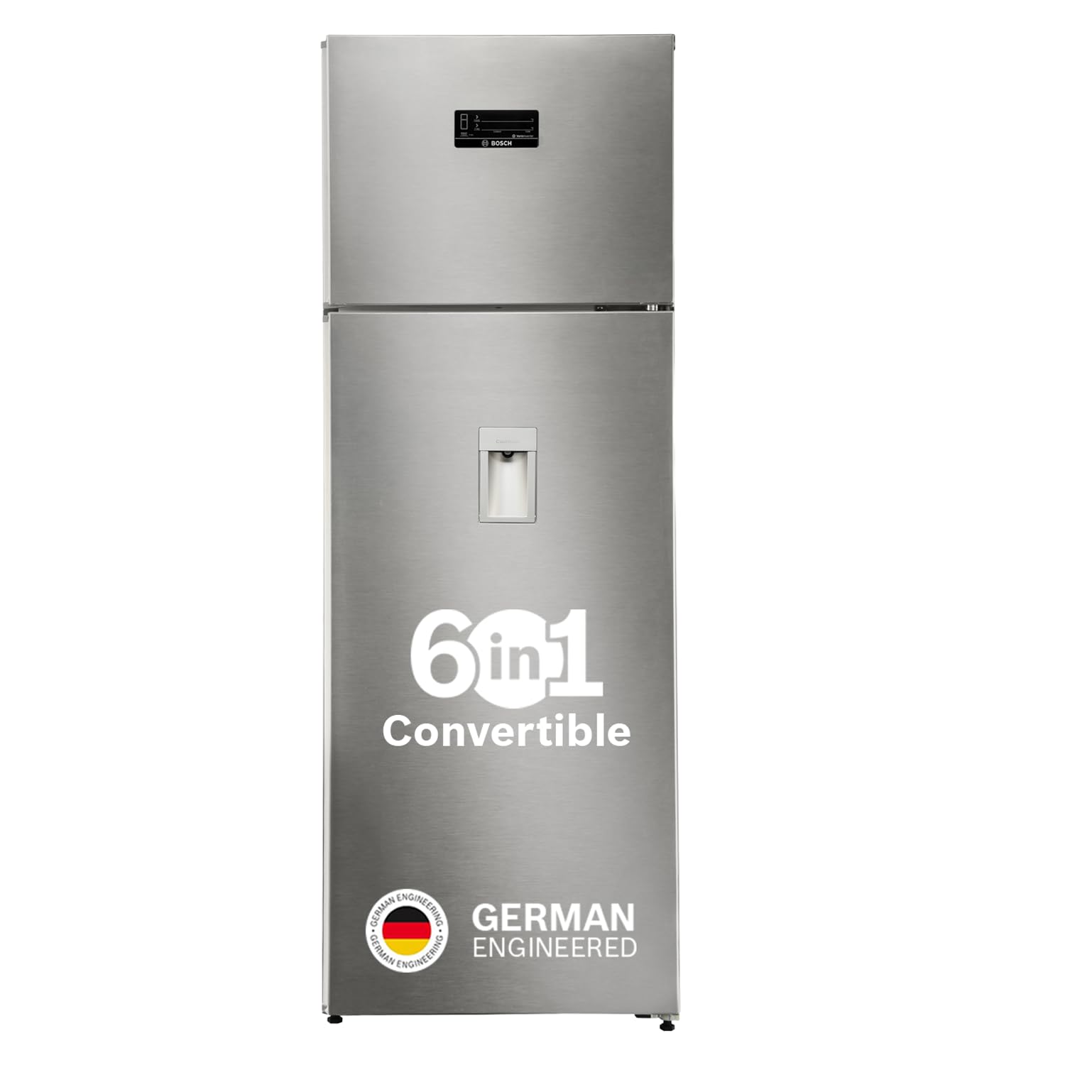 Bosch 368L, 1 Star, Frost Free Double Door Refrigerator with 2.5 L Water Dispenser | 6-in-1 Convertible Storage Modes | Fresh up to 10 Days | Touch Panel | 2 Cooling System (CTC39S21AI, Steel, 2026)