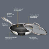 Arttdinox Stellar Stainless Steel Triply Frypan with Lid 22cm | Non-Stick Frying Pan with Etched PTFE Coating | Induction & Gas Compatible by Jindal Stainless