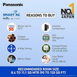 Panasonic 1.0 Ton 5 Star Premium Wi-Fi Inverter Smart Split AC (Matter Enabled, Higher Airflow, Copper Condenser, 7in1 Convertible, True AI, 4-Way, PM 0.1 Filter, CS/CU-NU12AKY5W, White)