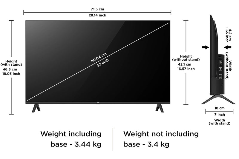 TCL 80.04 cm (32 inches) Metallic Bezel-Less S Series FHD Smart Android LED TV 32S5500AF (Black) Brand New Seal Packed