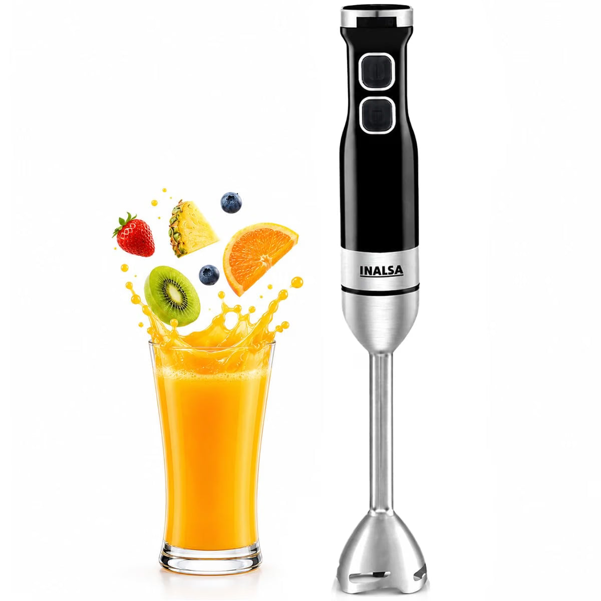 INALSA Hand Blender Mixer|1350W Pure Copper Motor|Low Noise|20 Speed Control with Digital Display|Turbo Function|BPA Free|Anti-Splash|Stainless Steel Rod & Blades|2 Yr Warranty,Robot Inox 1350 S