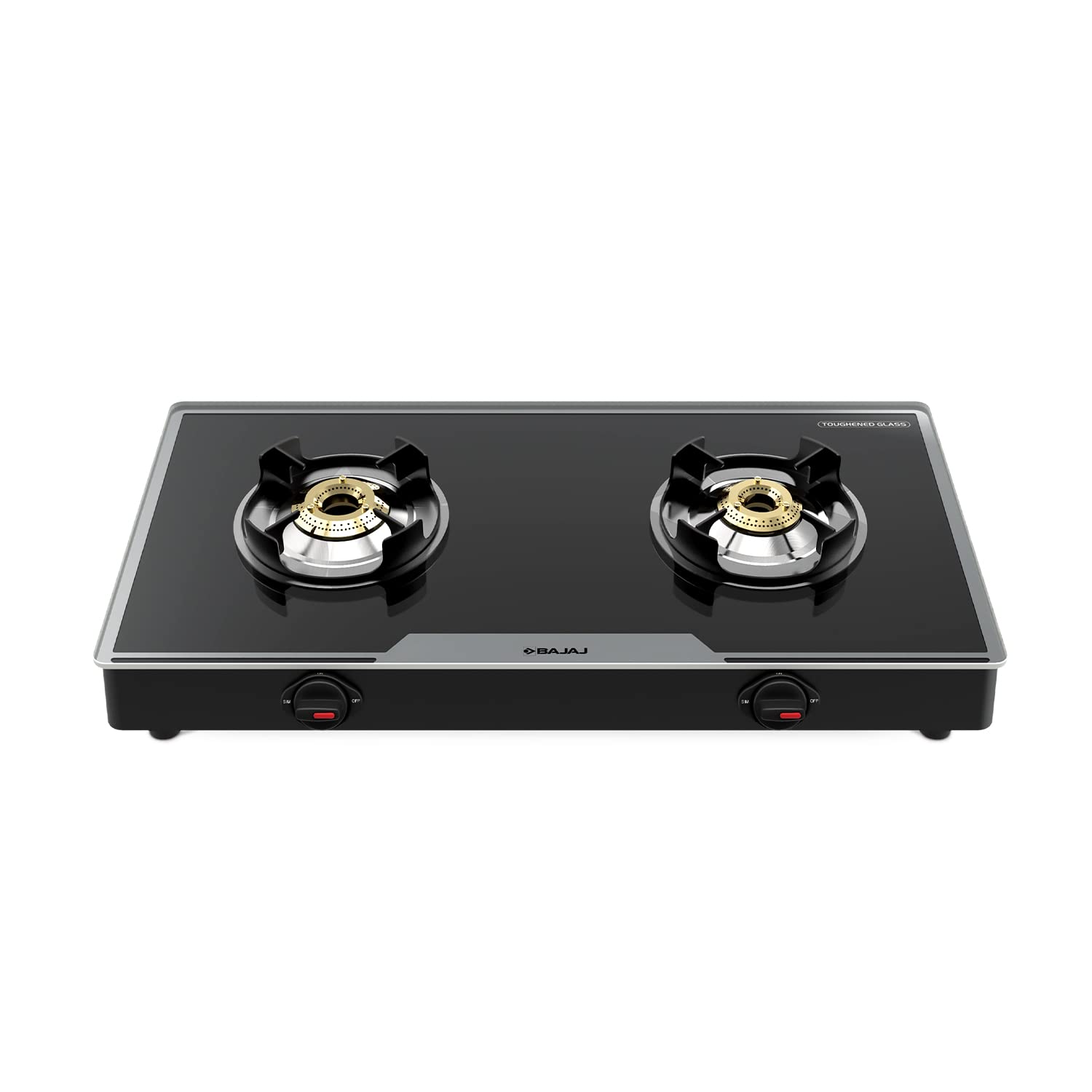 Bajaj 2Brgp7 Stainless Steel Glass Top Gas Stove with 2 Brass Burners, Isi Certified, Anti-Viral & Anti-Bacterial Coating, Black, Regular, Open