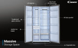 CANDY 602 L Frost Free Side by Side Refrigerator with 100% Convertible Technology, Digital Control Panel and Magic Convertible Cooling 2-door (Shiny Steel, CSS6600TS)