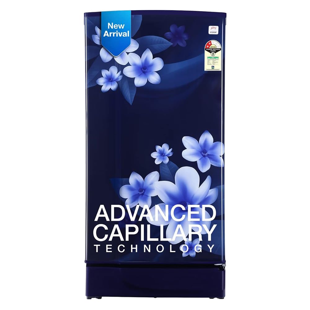 Godrej 180L 2Star Advanced Capillary Technology | Jumbo Vegetable Tray | Wired Shelves | 2.25L Bottle Space | Wide Shelf Space | Direct Cool Single Door Refrigerator (RD EDGE 205B WRF PP BL, Pep Blue)