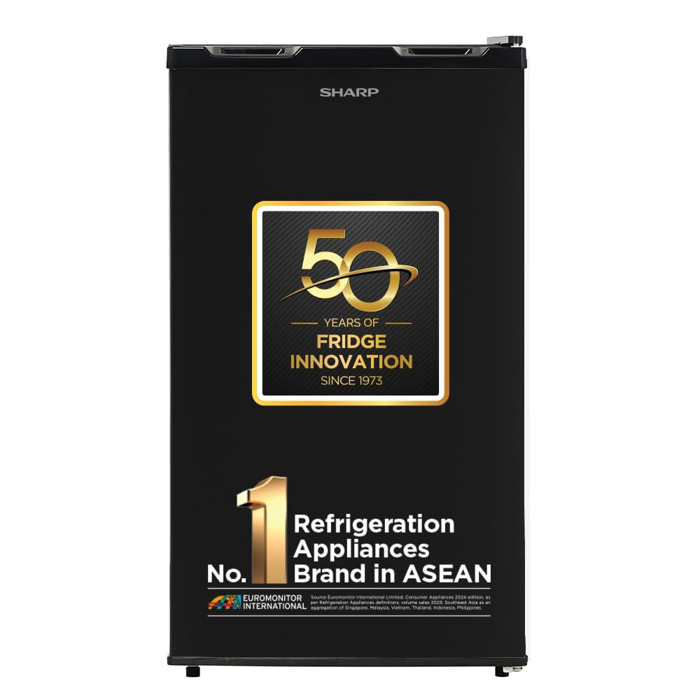 SHARP 92 L 2 Star Mini Direct Cool Single Door Refrigerator |Japan 7 Shields Protection|Vegetable Box| Toughened Glass shelves I (Metal Black, SJ-MRW1)