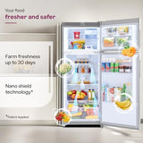 Godrej 223L 2 Star| New Launch| AI Powered| 30 days Farm Freshness| 360° Cooling| Inverter Frost Free Double Door Refrigerator (RF EON 244BN RI ST GL, Steel Glow)