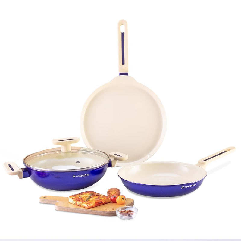 Wonderchef Bellagio Ceramic Blue 4 Pcs Cookware Set