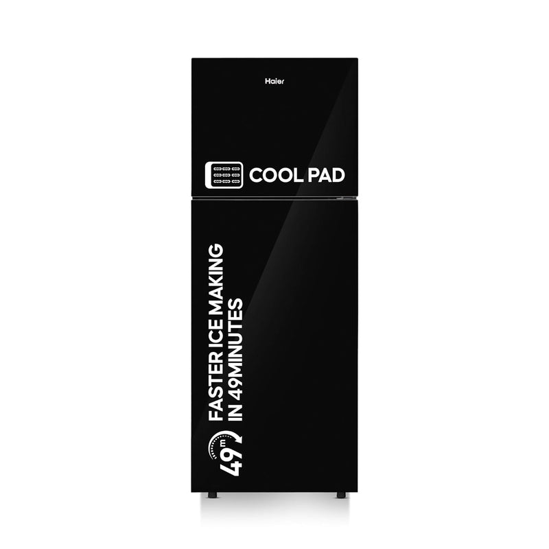 Haier 240L 2 Star Frost Free Top Mount Double Door Refrigerator|Cool Pad|200% Faster Ice Making in 49 Minutes (HRF-2902EKG-P, Black Glass)