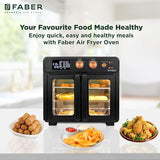 Faber Air Fryer Oven 25L, Digital Control, Bake Tray, SS Wire Tray&Basket, Crumb Tray, Rotisserie Kit|15 Preset Auto Program|Roast,Fry,Toast,Defrost|Convection Function|FAO 25L 15F BK|1700 W Black