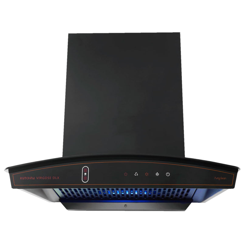 Kutchina Virgose dlx 90 Filterless Auto-clean kitchen Chimney, Suction capacity of 1350 m3/hr with multi speed wave sensor & Touch Control (Black)