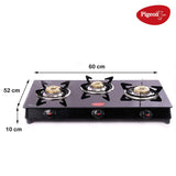Pigeon  3 Burner Gas Stove  Gas Cooktop, Cooktop with Glass Top and Powder Coated Body, Black, Manual Ignition