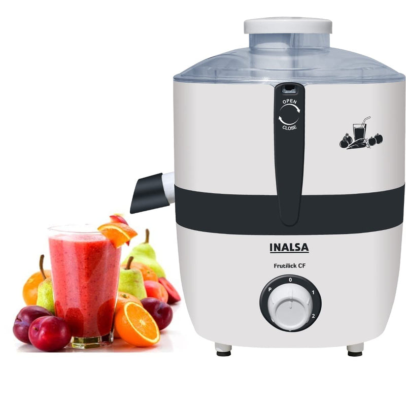 Inalsa Electric for Fruits and Vegetables Centrifugal Juicer 500Watt|Juicer Mesh with SS Sieve|Overload Protector for Motor Safety|2 Year Warranty, Made In India,White/Grey (Frutil