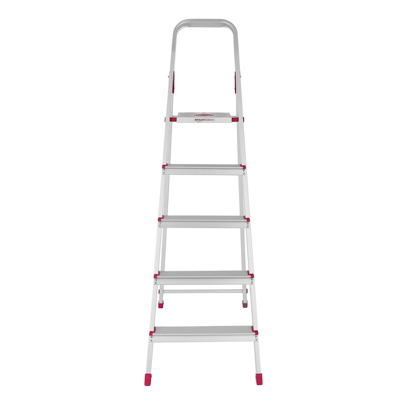 Amazon Basics Foldable 6-Step Aluminium Ladder | Double-Lock with Hinges | Skid-Proof | Lightweight (Maroon)