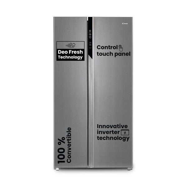 CANDY 602 L Frost Free Side by Side Refrigerator with 100% Convertible Technology, Digital Control Panel and Magic Convertible Cooling 2-door (Shiny Steel, CSS6600TS)