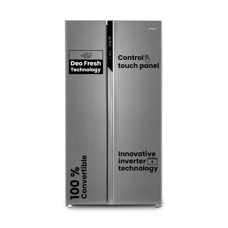 CANDY 602 L Frost Free Side by Side Refrigerator with 100% Convertible Technology, Digital Control Panel and Magic Convertible Cooling 2-door (Shiny Steel, CSS6600TS)