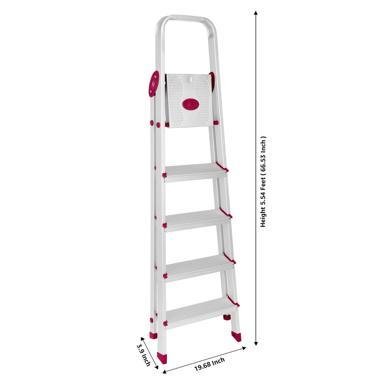 Amazon Basics Foldable 6-Step Aluminium Ladder | Double-Lock with Hinges | Skid-Proof | Lightweight (Maroon)