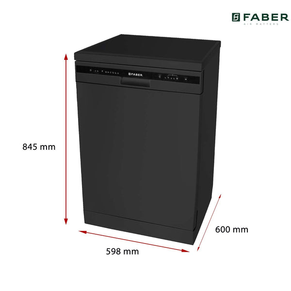 Faber 12 Place Settings Free Standing Dishwasher, 6 Wash Programs, LED Display, Power Wash, Adjustable Racks, Salt & Rinse Aid Indicators, FFSD 6PR 12S Neo Black