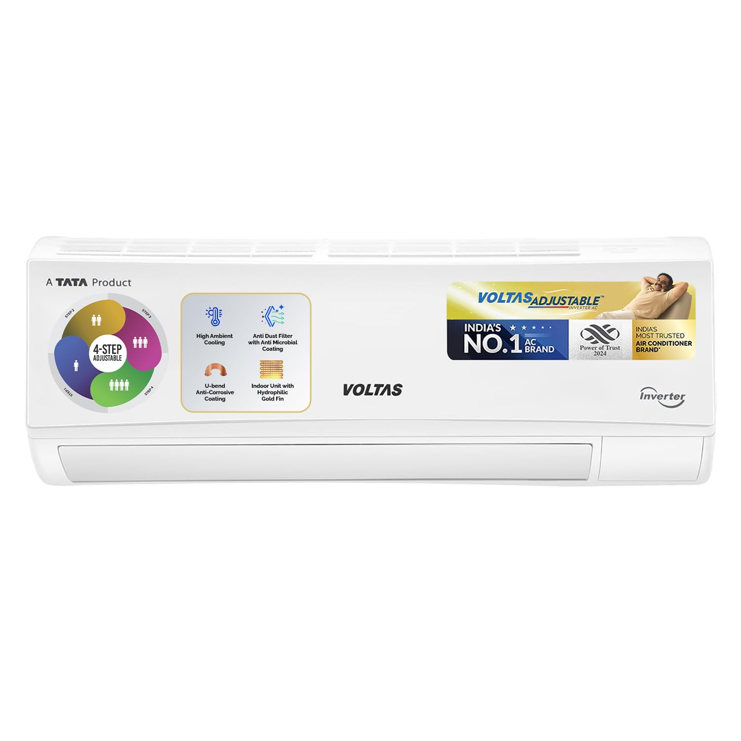 Voltas 1.5 ton 3 Star, Inverter Split AC (Copper, 4-in-1 Adjustable Mode, Anti-dust Filter, 183V Vectra CAW, White)