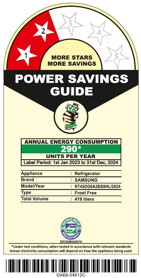 Samsung 419 L, 2 Star, Convertible 5-in-1, Digital Inverter, Frost Free Double Door Refrigerator (RT45DG6A2BS8HL, Silver, Elegant Inox)