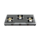 Bajaj 3Bjgp7 Stainless Steel Glass Top Gas Stove with 3 Brass Burners, Isi Certified, Anti-Viral & Anti-Bacterial Coating, Black, Regular, Open