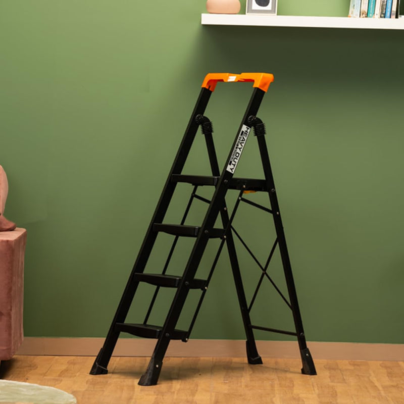 Bonkaso Alloy Steel Climb Master 4-Step Foldable Heavy Duty Ladder for Home, Indoor and Outdoor Purpose with Anti-Slip and Advanced Locking System - (
