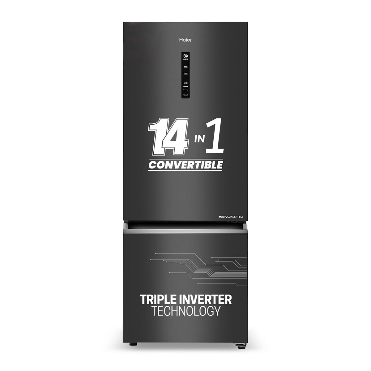 Haier 325 L, 3 Star, Convertible 14-in-1, Triple Inverter & Fan Motor Technology, with Display Frost Free, Bottom Mounted Double Door Refrigerator (HEB-333GB-P, GE Black)