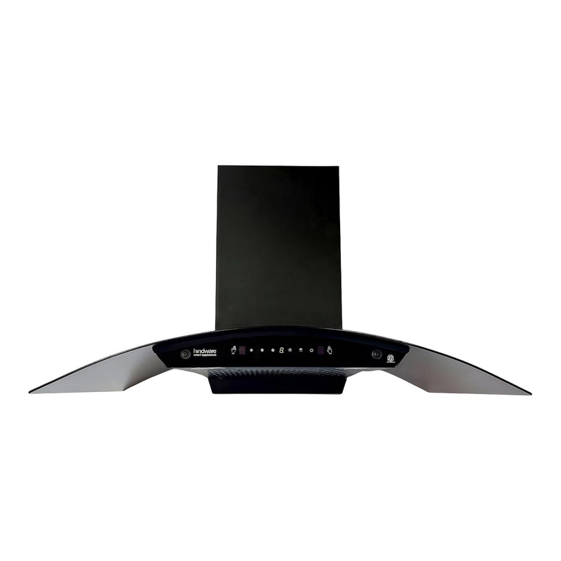 Hindware Smart Appliances DIVINA NEO 90 cm 1200 m³/hr Filterless Auto-Clean Chimney With Metallic Oil Collector, Motion Sensor & Touch Control For Easy Operation 2024 Model (Curved Glass, Black)
