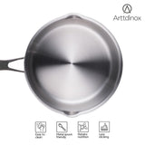 Arttdinox Stellar Stainless Steel Triply Sauce pan with Straining Glass Lid | Milk Pan | Saucepan for Tea | Gas and Induction Compatible, 16cm/1.5Ltr | Jindal Stainless, Silver