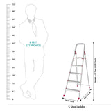 Amazon Basics Foldable 6-Step Aluminium Ladder | Double-Lock with Hinges | Skid-Proof | Lightweight (Maroon)